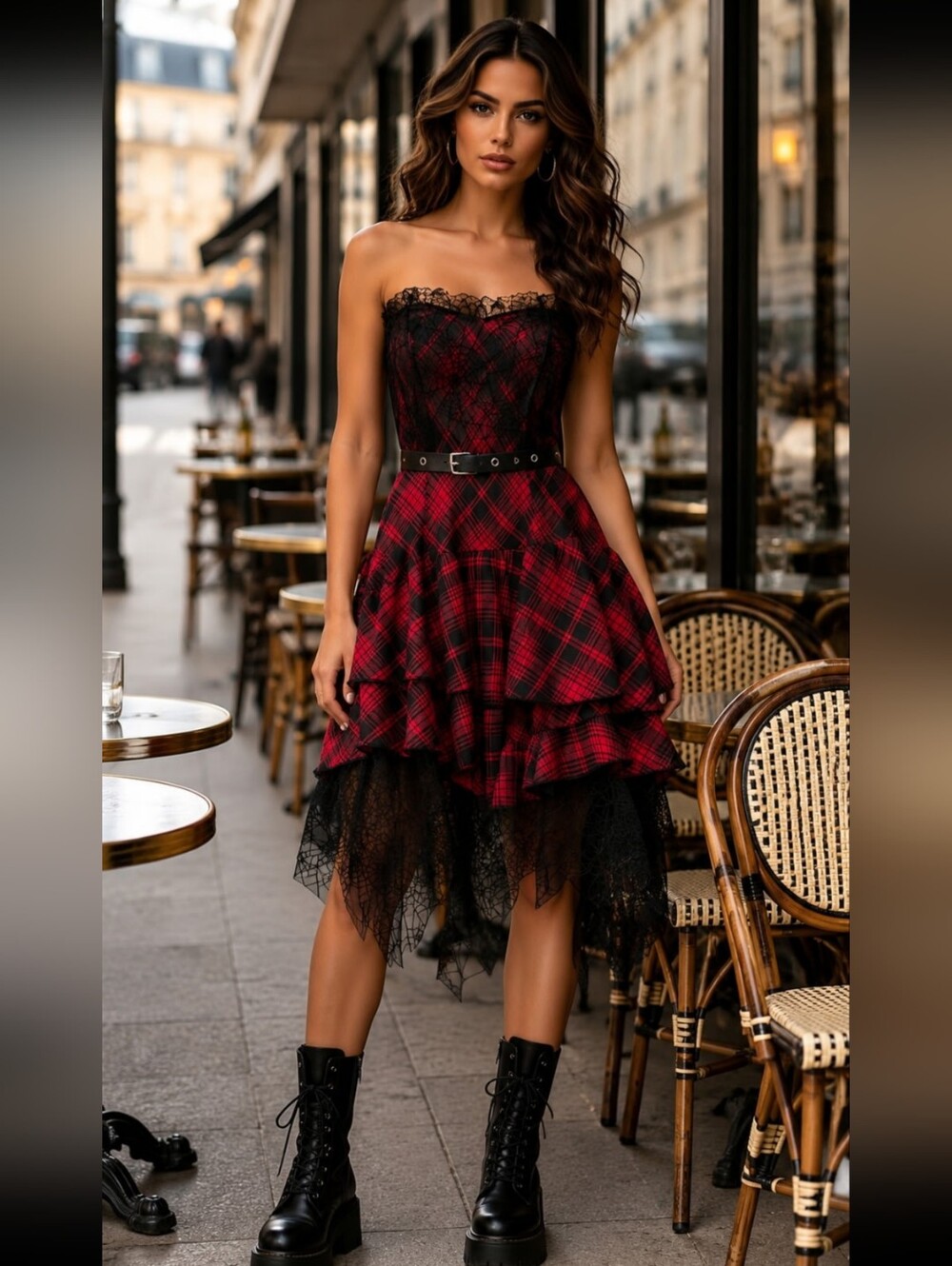 Spiderweb Romance Plaid Dress